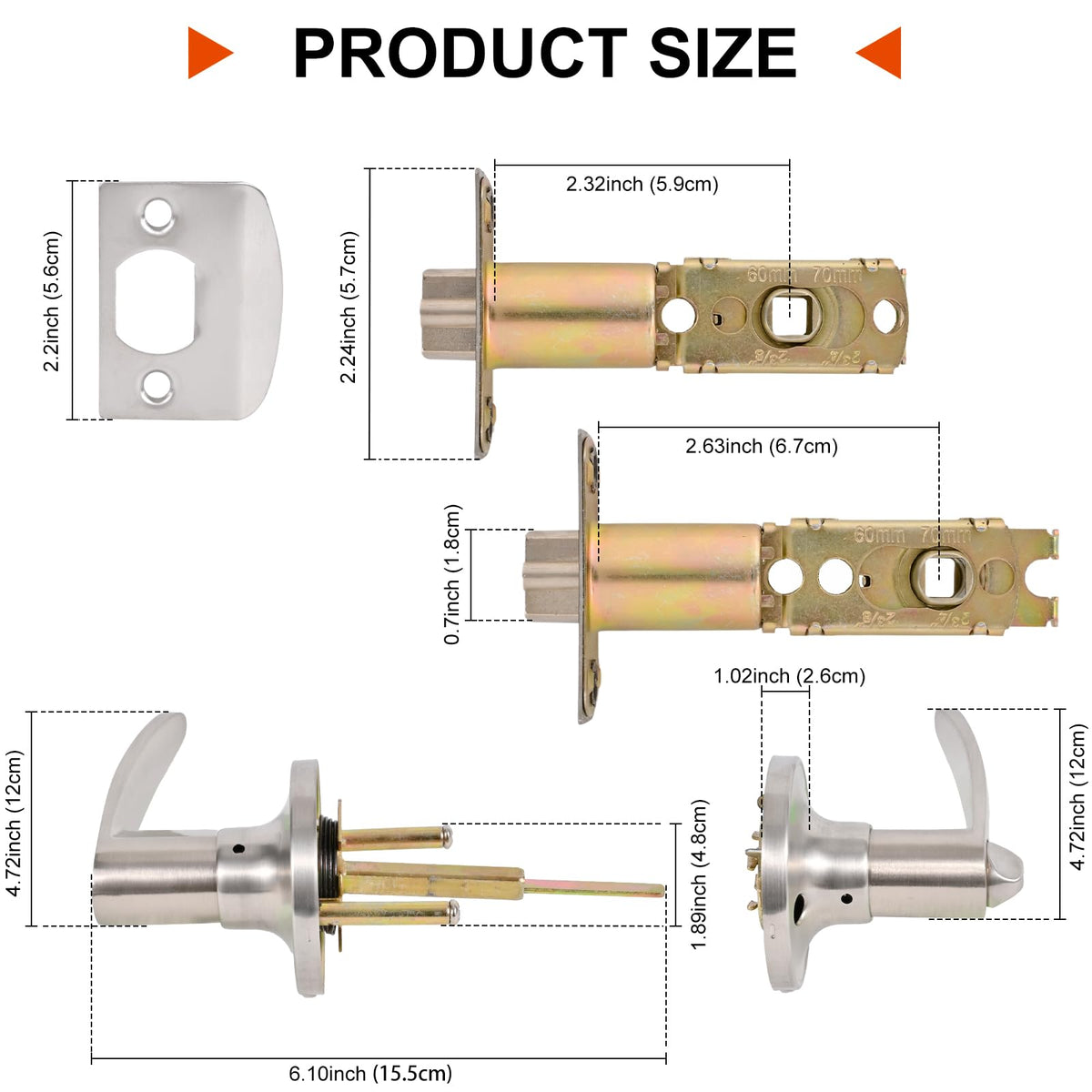 High-Security Stainless Steel Door Lever with Lock and Key,Silver
