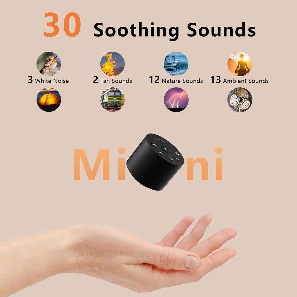 Sleep White Noise Portable Sound Machines with 30 Sounds, 32 Levels Volume Compact 4 Timer Options Auto-Off and Memory