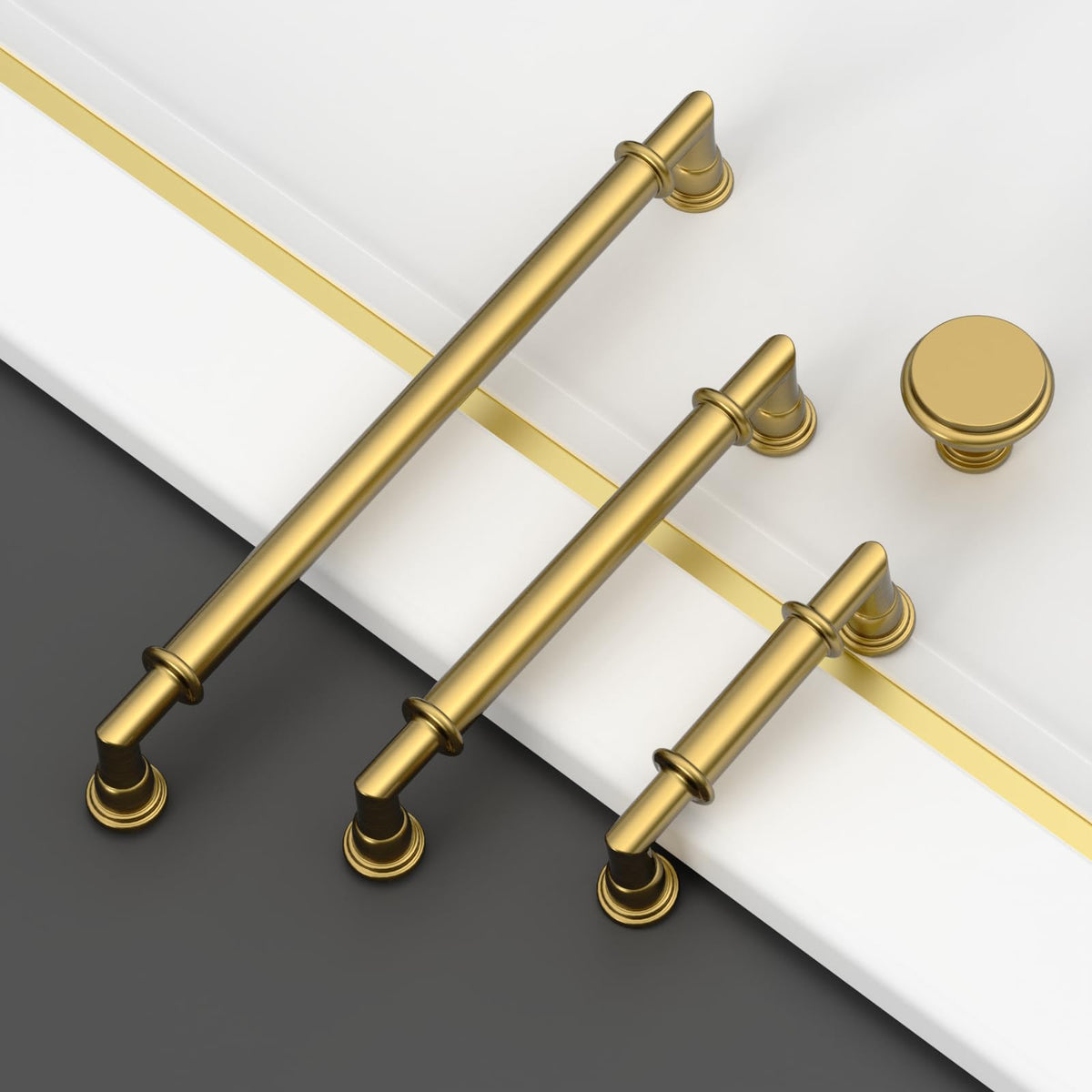 2 Pack 7.5 Inch(192mm) Vibrant Brushed Moderne Brass Cabinet Pulls Heavy-Duty Solid Kitchen Cabinet Handles Drawer