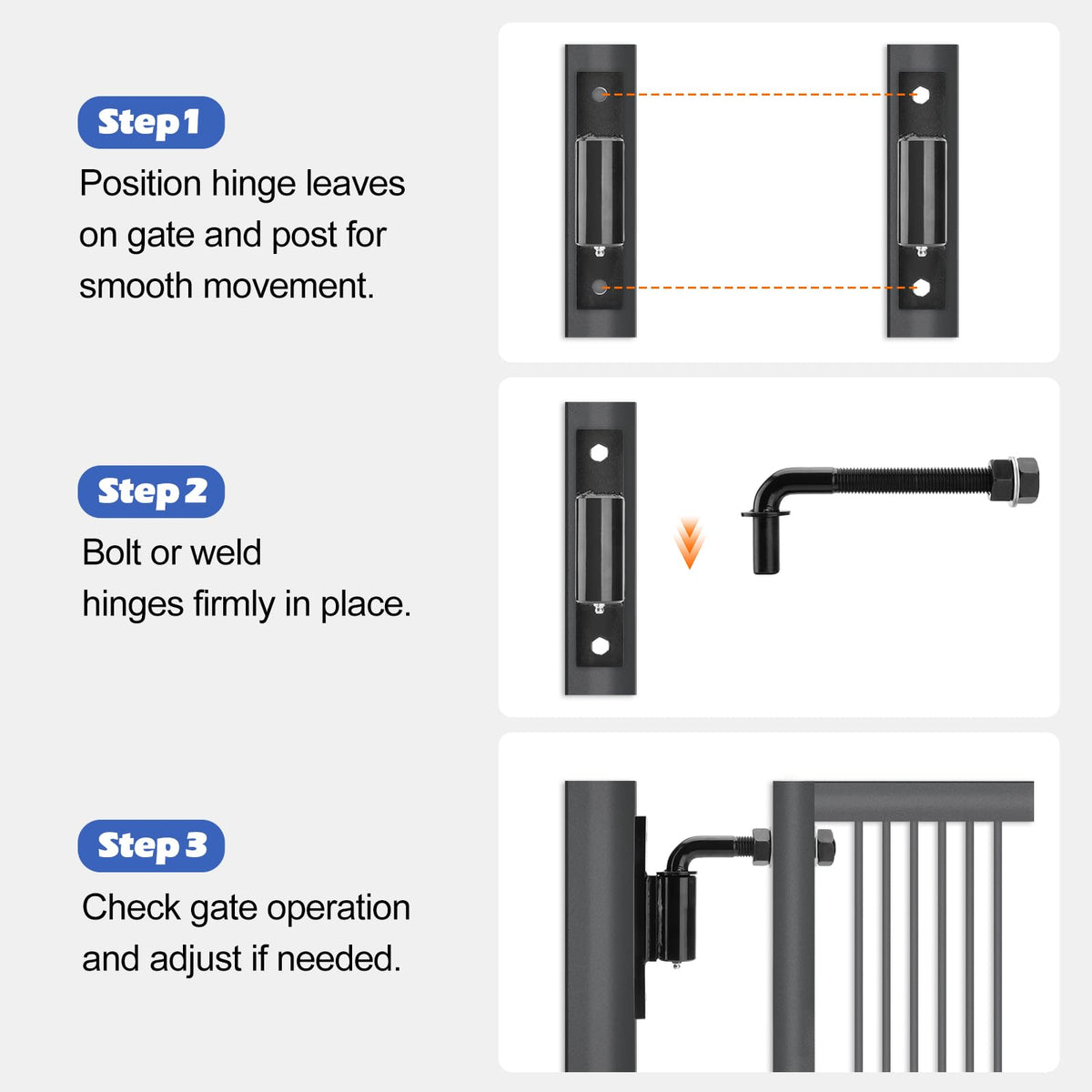Heavy Duty 3/4" J Bolt Gate Hinge, 7inch Long, 4 Pack
