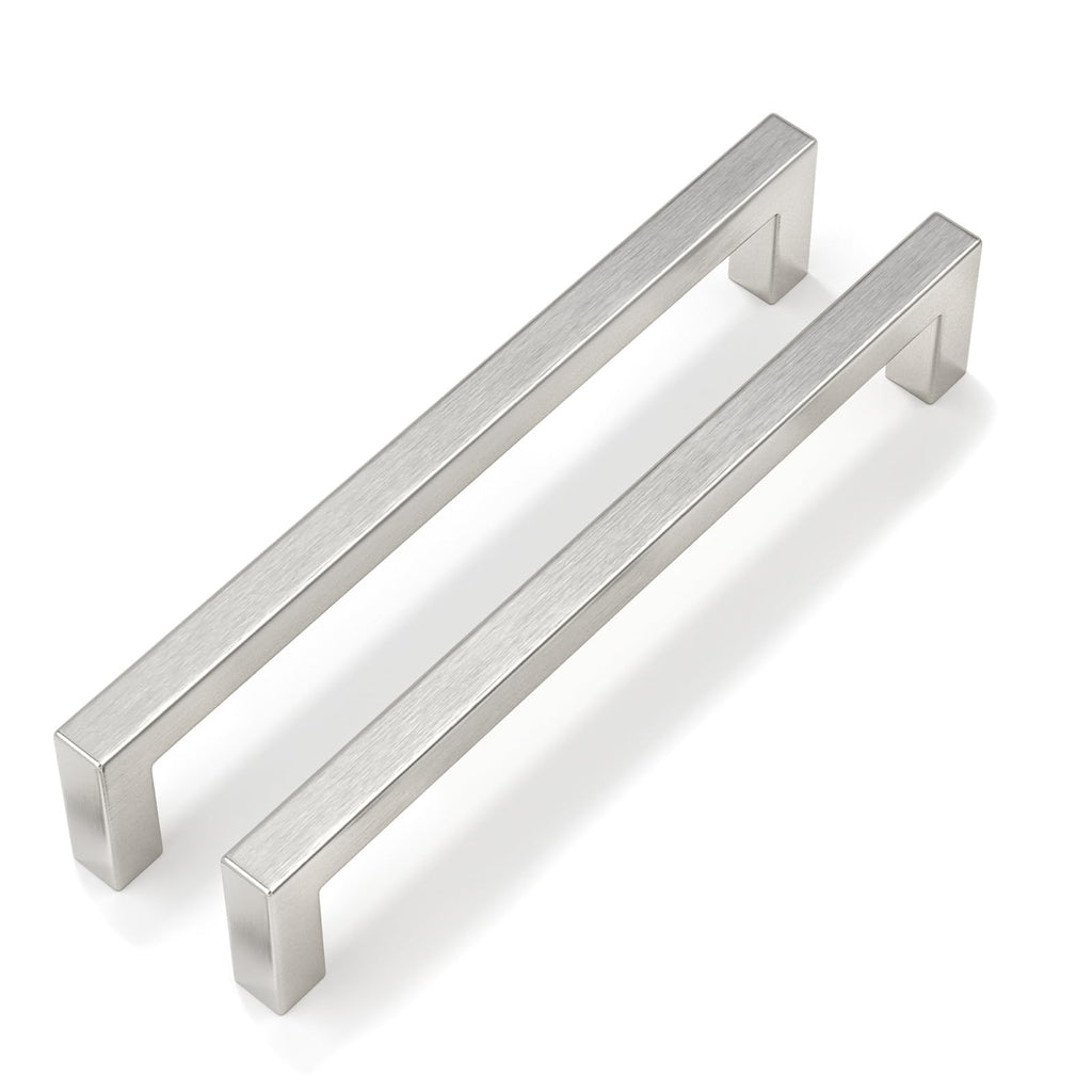 Brushed Nickel Cabinet Pulls 80 Pack 6-1/4 Inch, Square Drawer Handles, Stainless Steel, Screws Included, Silver