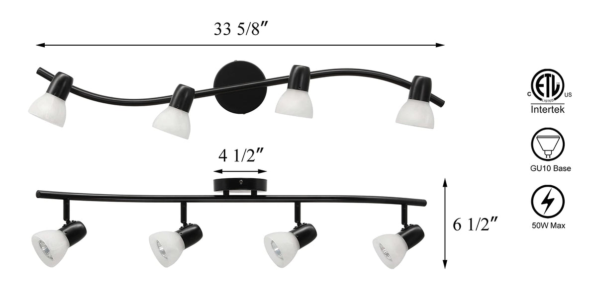 4 Light Black Curved Track Lights Ceiling