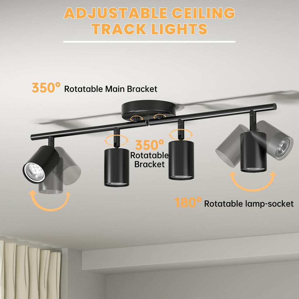 4 Light Track Lighting Kit, 23.6" 4 Way Ceiling Spotlights Fixture