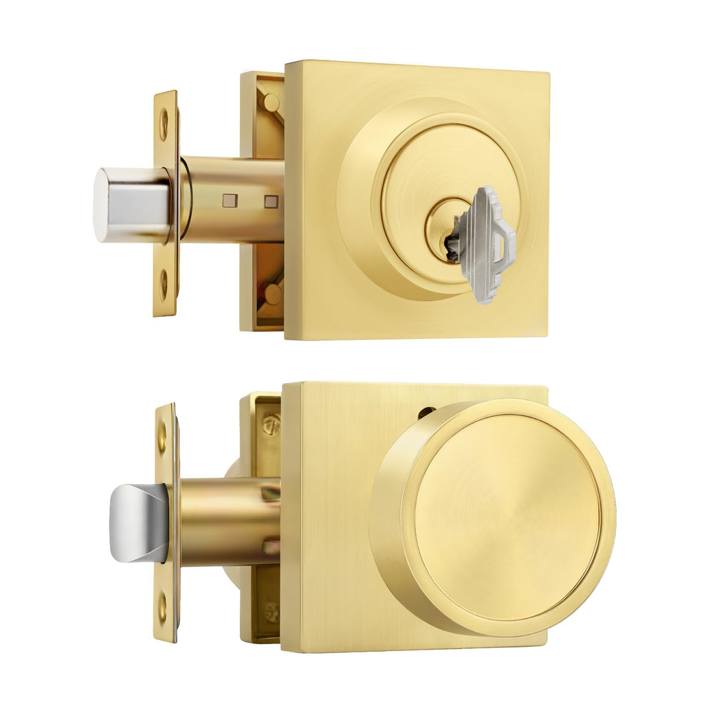 Gold Privacy Door Knob and Deadbolt Set, Zinc Alloy 1 Pack