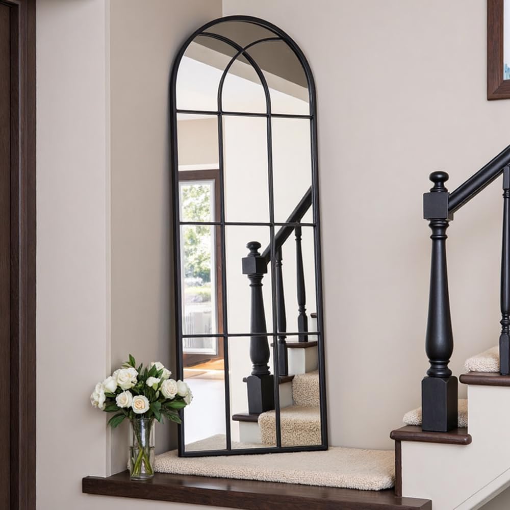 Arched Full Length Mirror, 65"x22" Floor Full Body Mirror, Black
