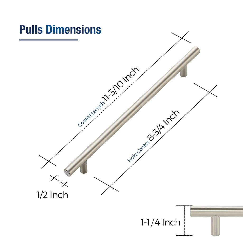 30 Pack Brushed Nickel Cabinet Handles, 8-3/4 in Hole Center Cabinet Pulls