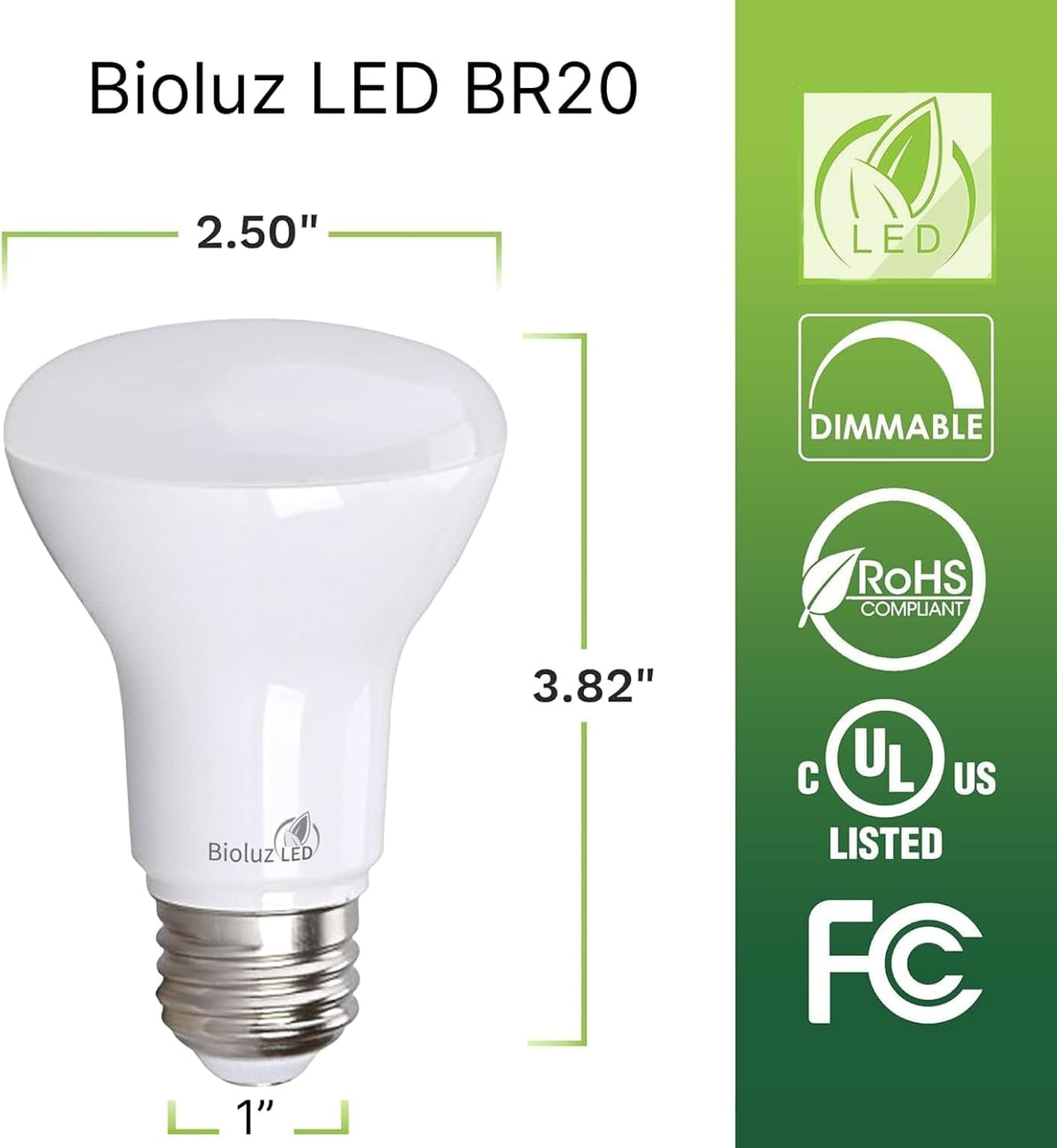 4 Pack BR20 LED Bulbs Indoor Flood Light R20 Dimmable High CRI 2700K Warm White, 50 Watt Equivalent Uses 7W, 540