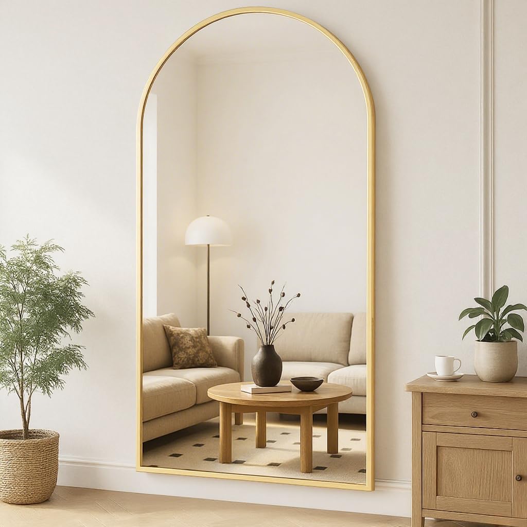 Full Length Mirror, 78"x38" Oversize Arch Floor Length Mirror (Gold)