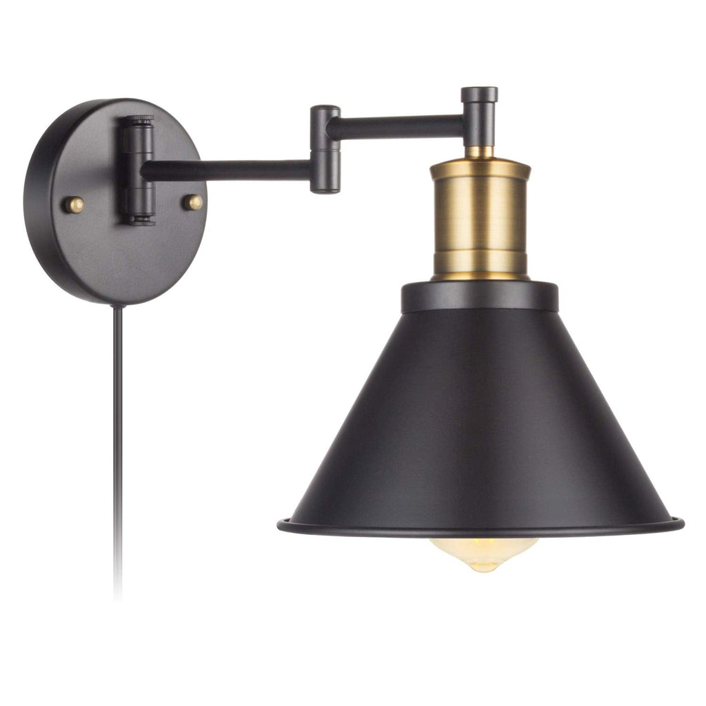 Swing Arm Wall Lamp Plug-in Cord Industrial Wall Sconce, Bronze and Black Finish,with On/Off Switch, E26 Base,1-Light