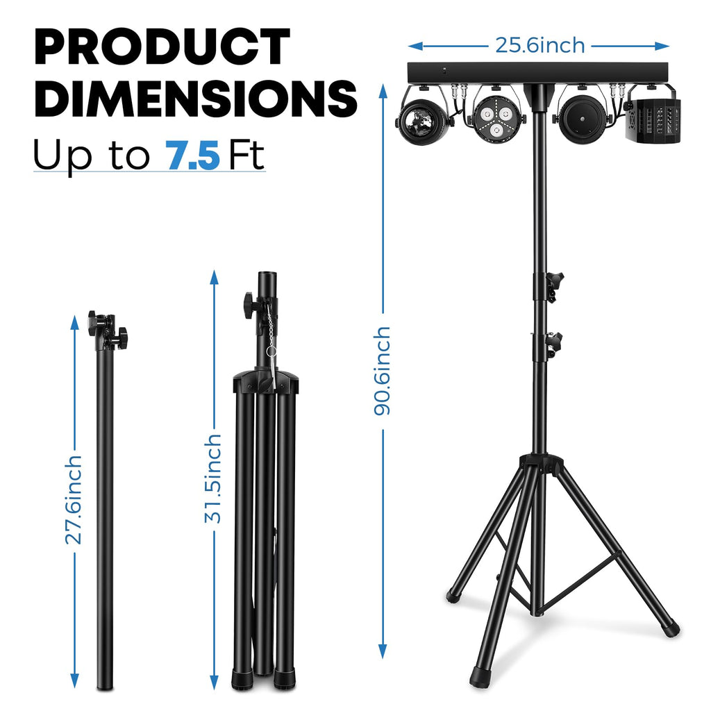 DJ Lights with Stand, Party Bar Gig Lighting Package with Carry Bag, Sound Activated Disco Lights for Parties DMX &