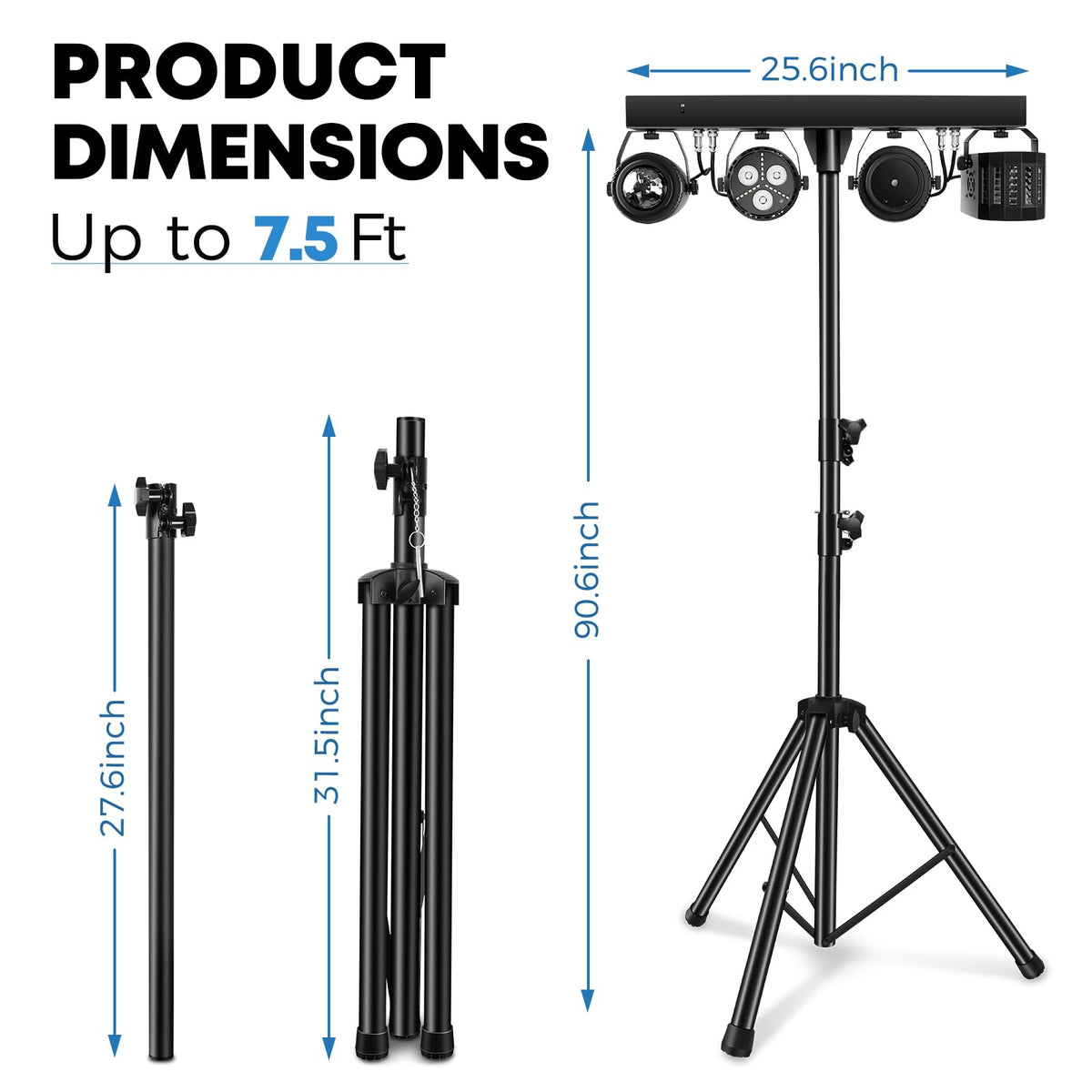 DJ Lights with Stand, Party Bar Gig Lighting Package with Carry Bag, Sound Activated Disco Lights for Parties DMX &