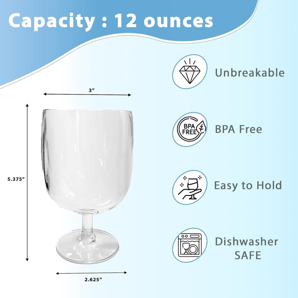 Unbreakable Plastic Wine Glasses Set of 8, 12 oz Shatterproof Stackable Tumblers, Reusable BPA Free Goblets and