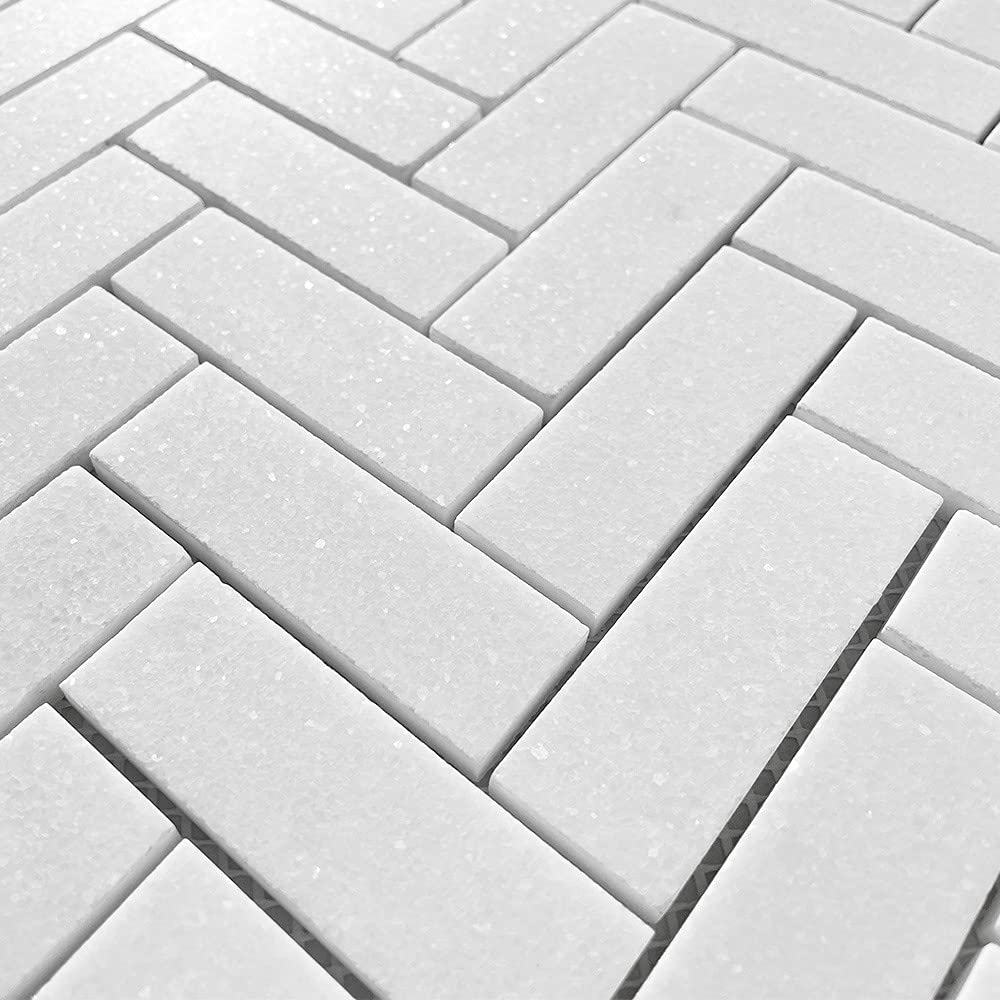 Thassos White Marble 1x3 Herringbone Mosaic Tile Honed Kitchen Bath Wall Floor Backsplash Shower (1 Sheet)