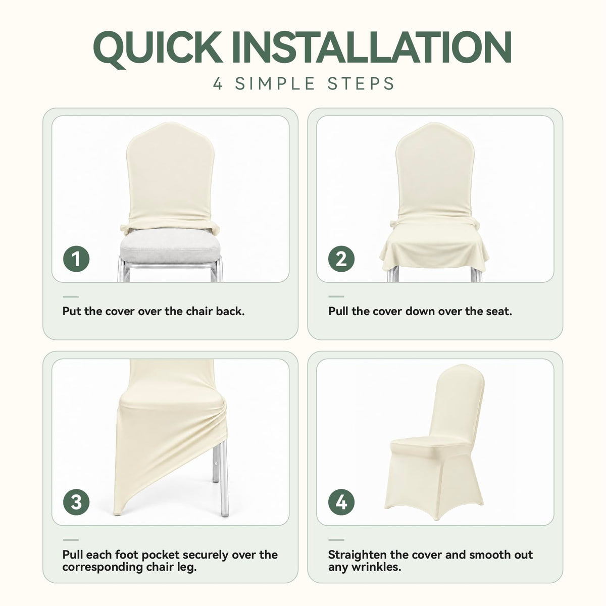 Classic Series 50PCS Spandex Dining Chair Cover, Ivory