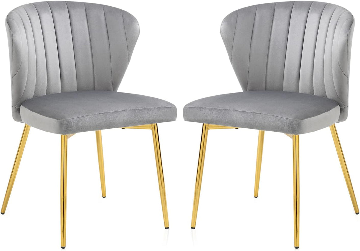 Upholstered Dining Chairs Set of 2, Velvet Dining Chair with Golden Metal Legs, Mid Century Modern Dining Chairs for