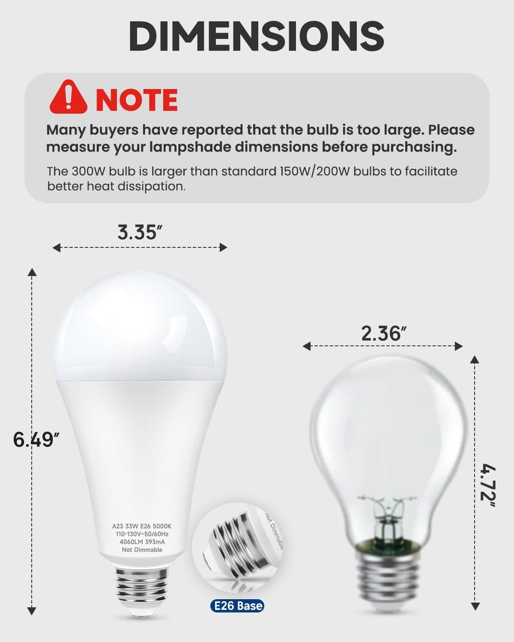 300W Equivalent Super Bright A23 LED Light Bulbs, Warm White 3000K