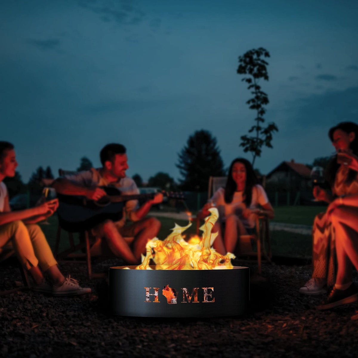 Unpainted 12 in. Tall 30 in. Diameter Outdoor Fire Ring with Fire Poker - 30 x 30 x 12 in. - Rustic