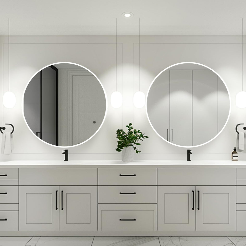 White Circle Mirror 26 inch, Round Mirror, Matte White Metal Frame