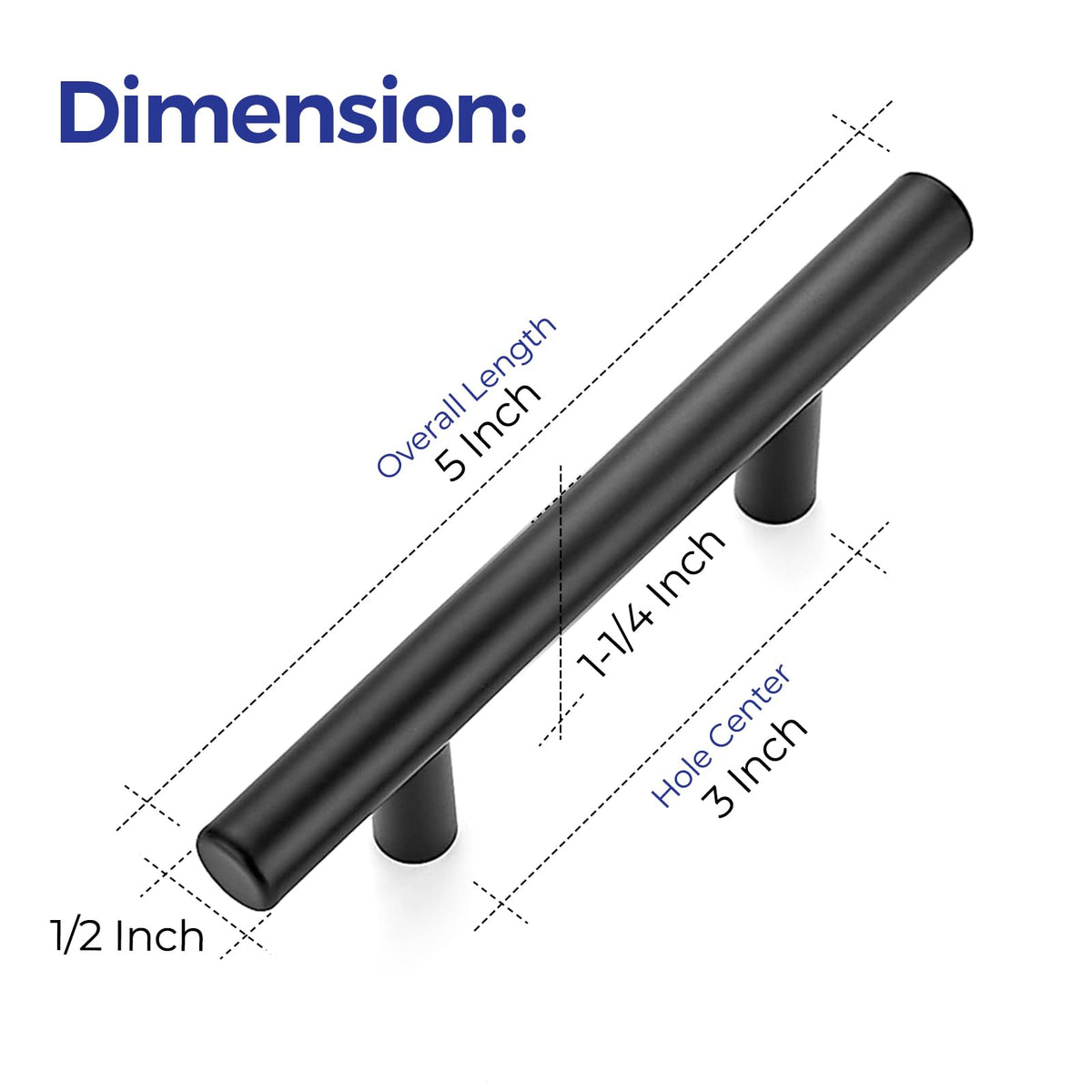 Cabinet Handles, Matte Black,5" Length,3" Hole Center,35 Pack