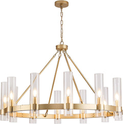 Inspired Ravelle Style 12-Light Farmhouse Wagon Wheel Glass Chandelier
