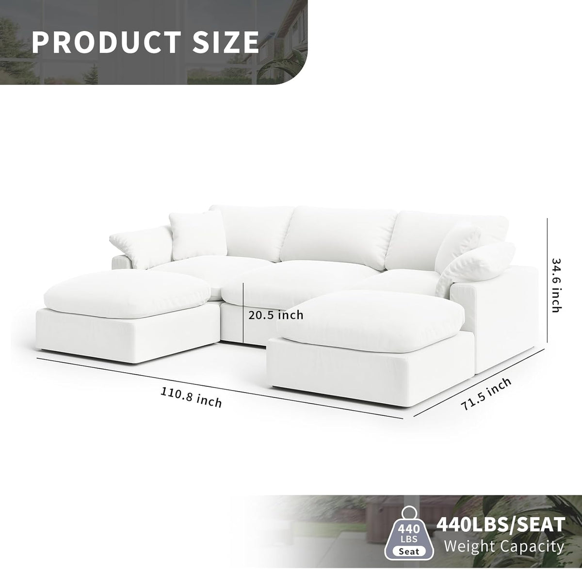 Cloud Modular Sectional Sofa, Oversized Convertible Modular Cloud Couch, Down Feather Filled Sectional Sofa Comfy Upholstered Deep Seat Couches for Living Room, Sofa Covers Washable & Replaceable