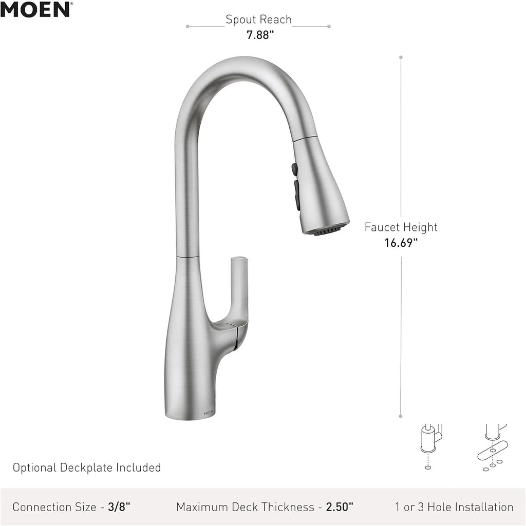 Leesi Stainless Pulldown Kitchen Sink Faucet with Power Boost, Transitional Kitchen Faucet, One-Handle Single Hole
