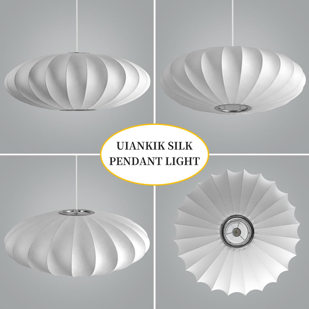 Inspired Nelson Style 15.8in Lantern Pendant Light, White Imitation Silk Bubble Pendant Light