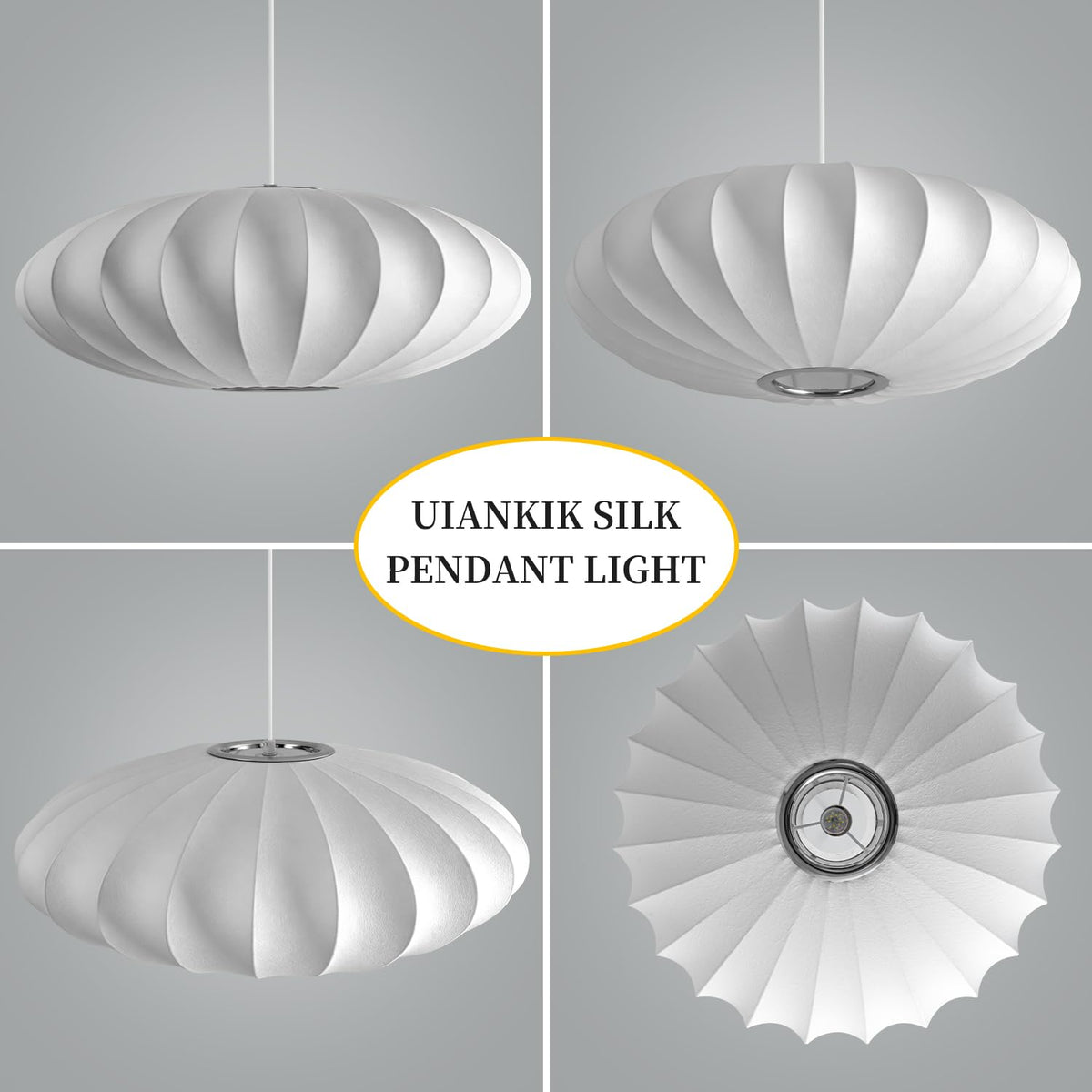 Inspired Nelson Style 15.8in Lantern Pendant Light, White Imitation Silk Bubble Pendant Light