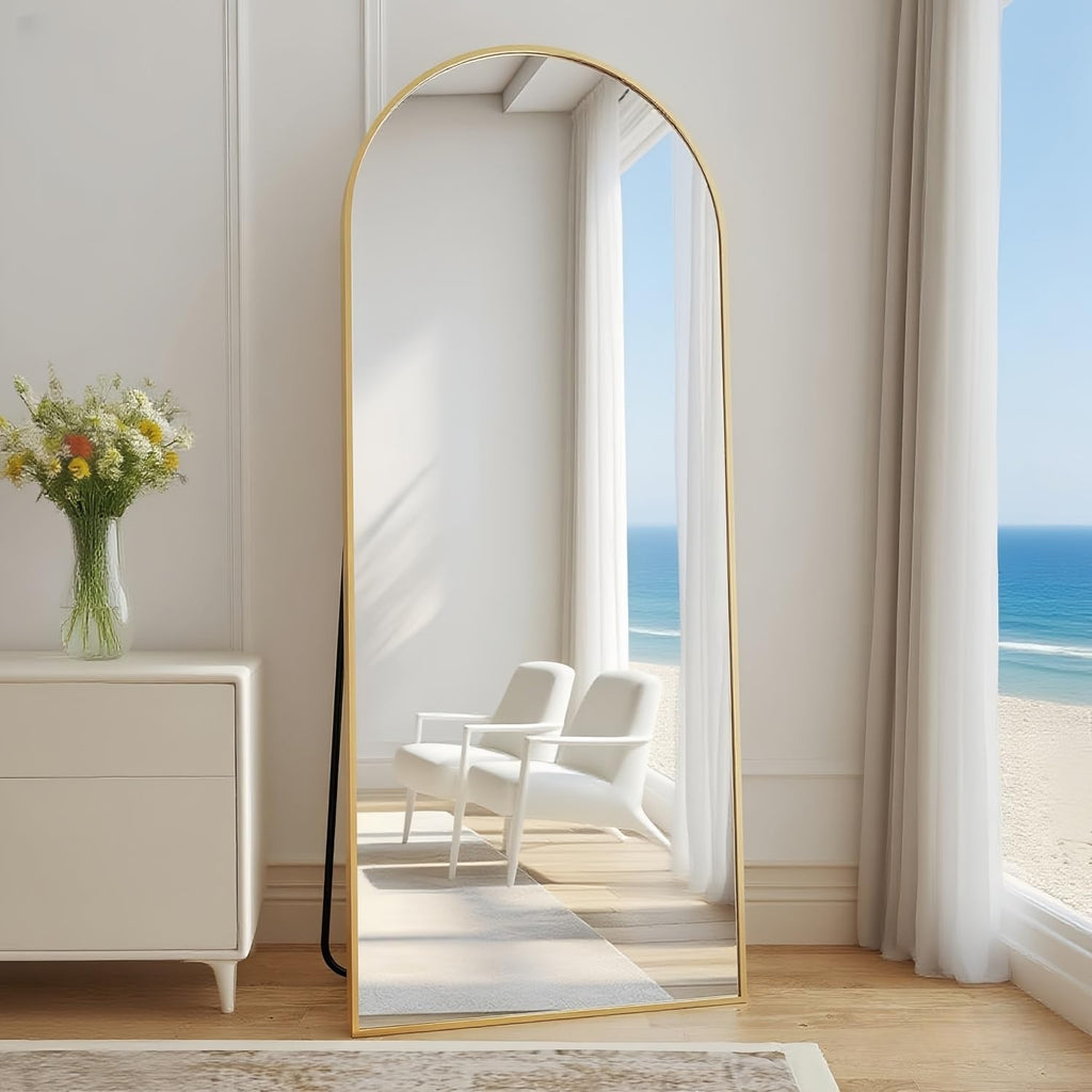 Mirror Full Length, 64"X20" Arched Floor Mirror, Gold