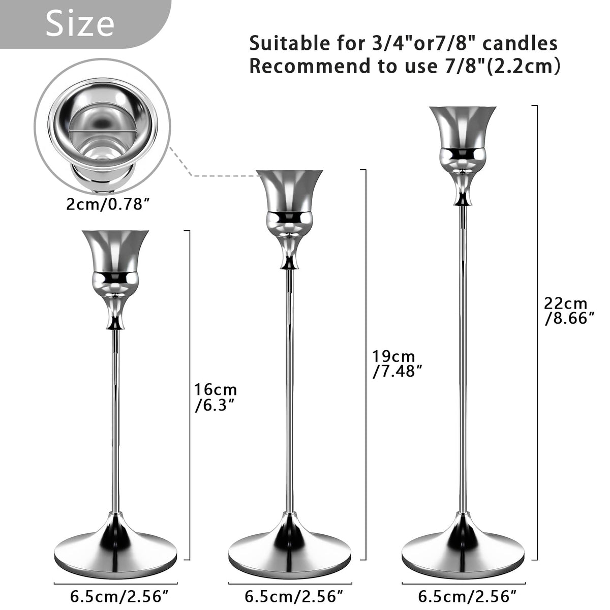 Candlestick Holders Silver, 9 Packs Taper Candle Holder for Candlesticks, Candle Sticks Holder Decor Decor