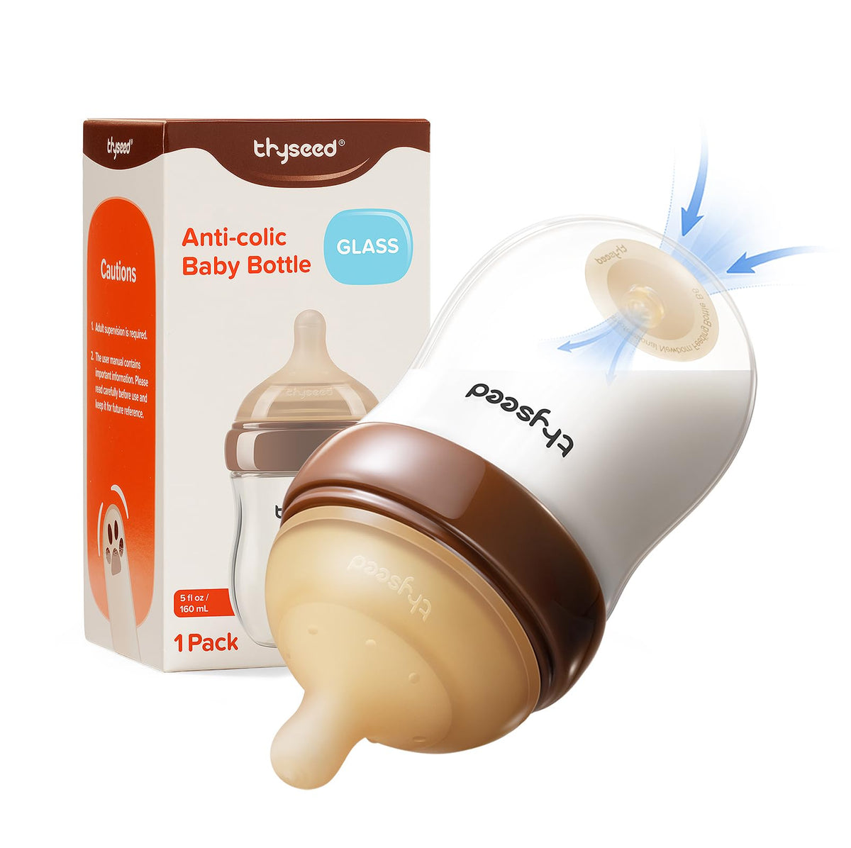 Anti-Colic Glass Baby Bottle for Breastfed Infants, Natural Feeding, Breast-Like Newborn Extra Slow Flow Nipple