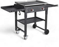 Foldable 2-Burner Propane Gas Grill with 28-Inch Flat Top Griddle, Pre-Seasoned Griddle Pan and Side Shelves for Outdoor Cooking