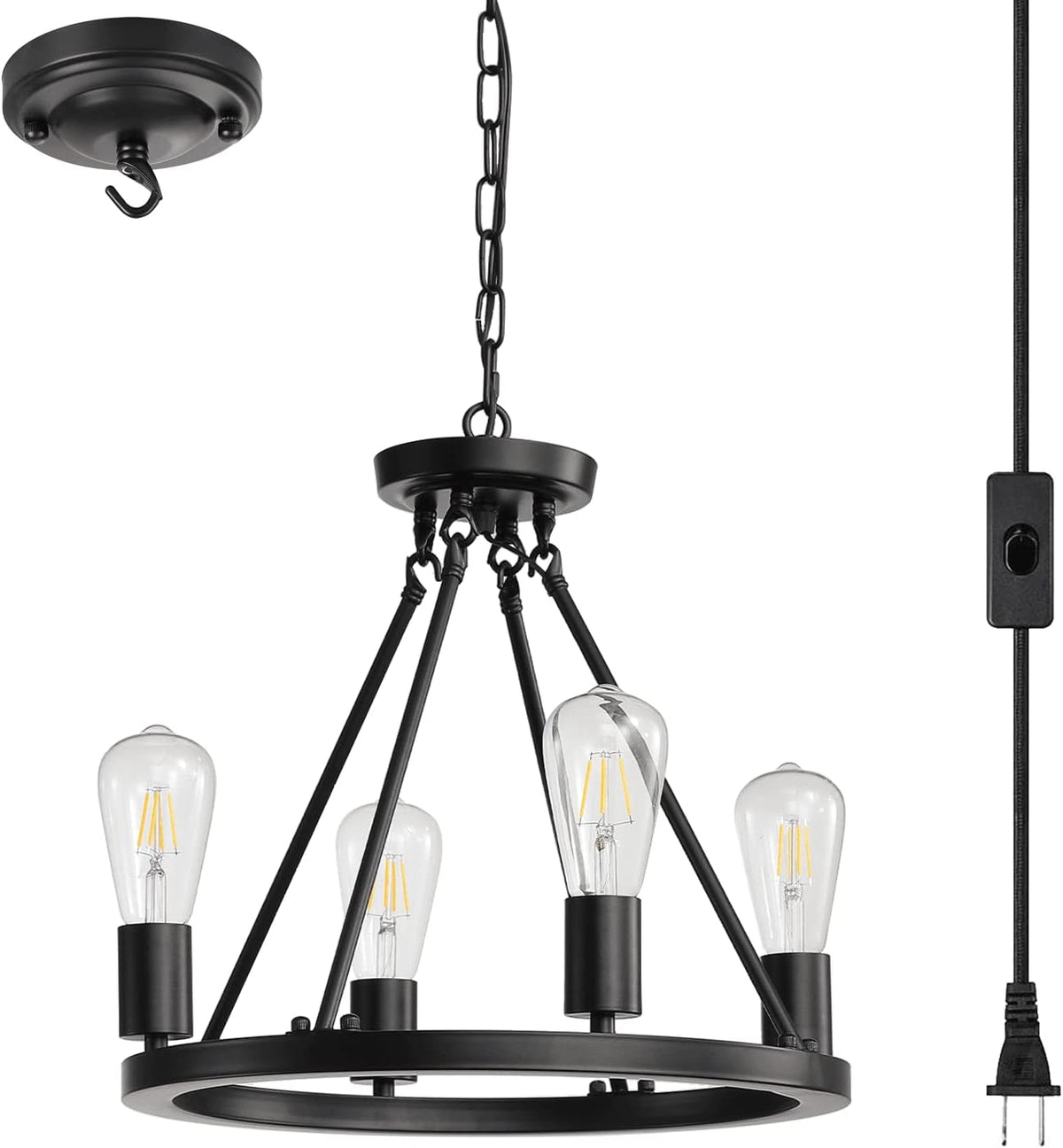 4-Light Black Wagon Wheel Chandelier