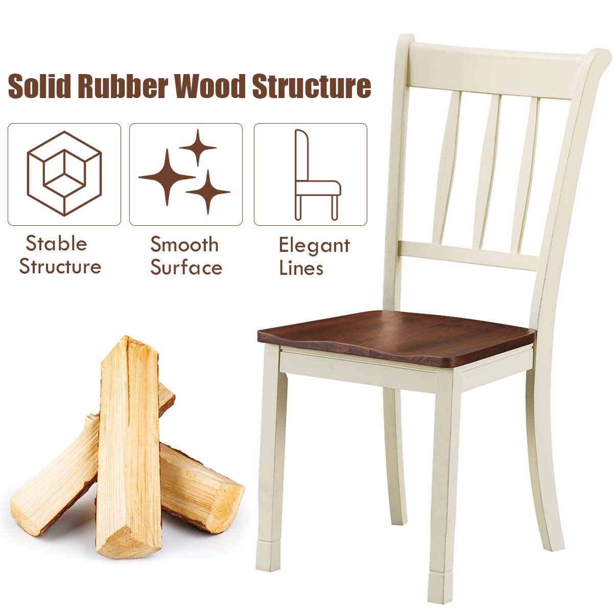 Wood Dining Chairs Set of 2, Armless Kitchen Chairs