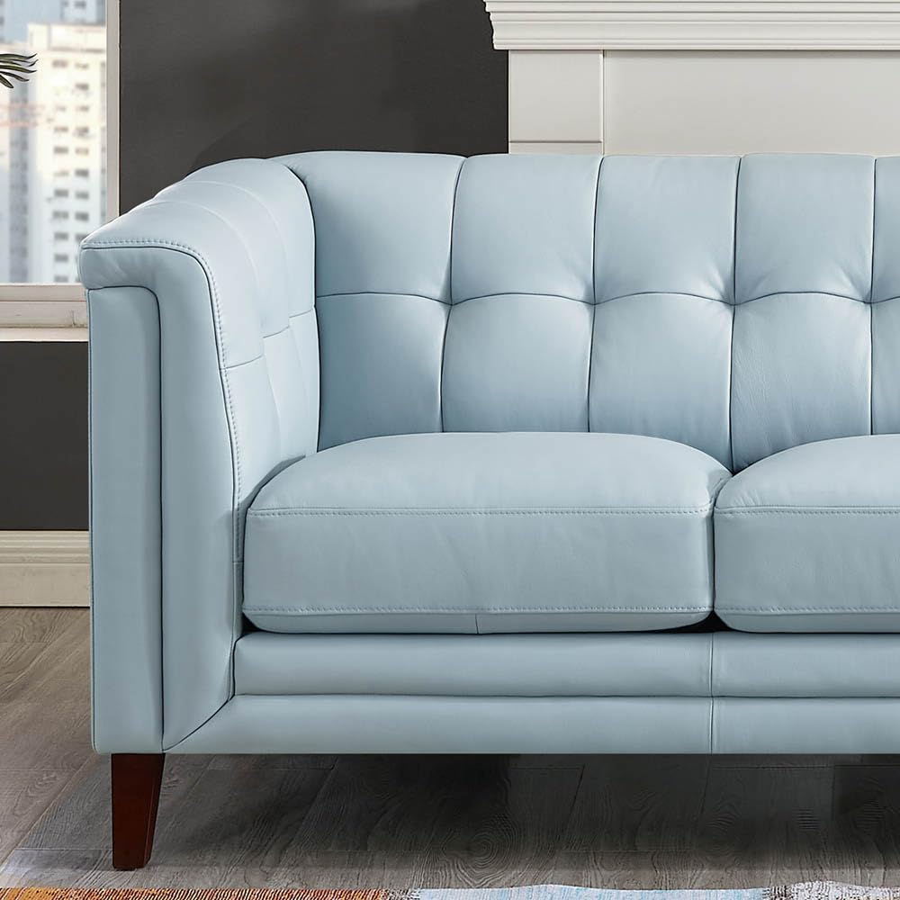 Arvo Top Grain Leather Sofa Couch, 84", Spa Blue