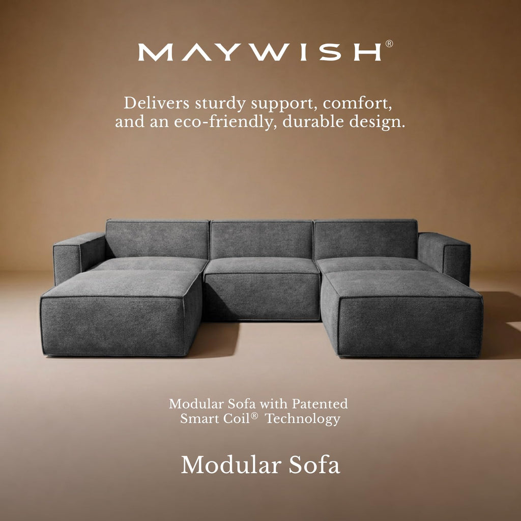 151.2" Modular Sectional Sofa, No Assembly, Chenille Fabric U Shape Boneless Sectional Couch with Smarts Coil Support