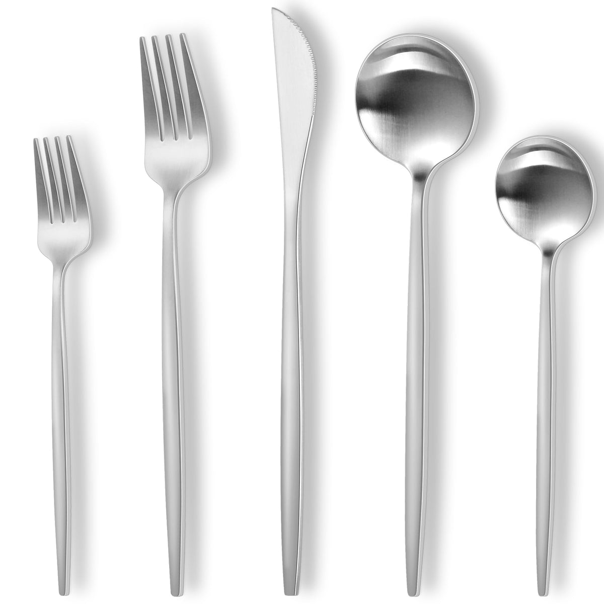 Matte Silverware Set, 30 Piece Stainless Steel Modern Flatware, Brushed Cutlery Service for 6, Satin Finish Utensils