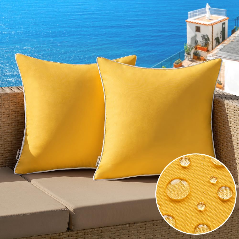 Outdoor Waterproof Pillow Covers 16x16 Yellow Pack of 2