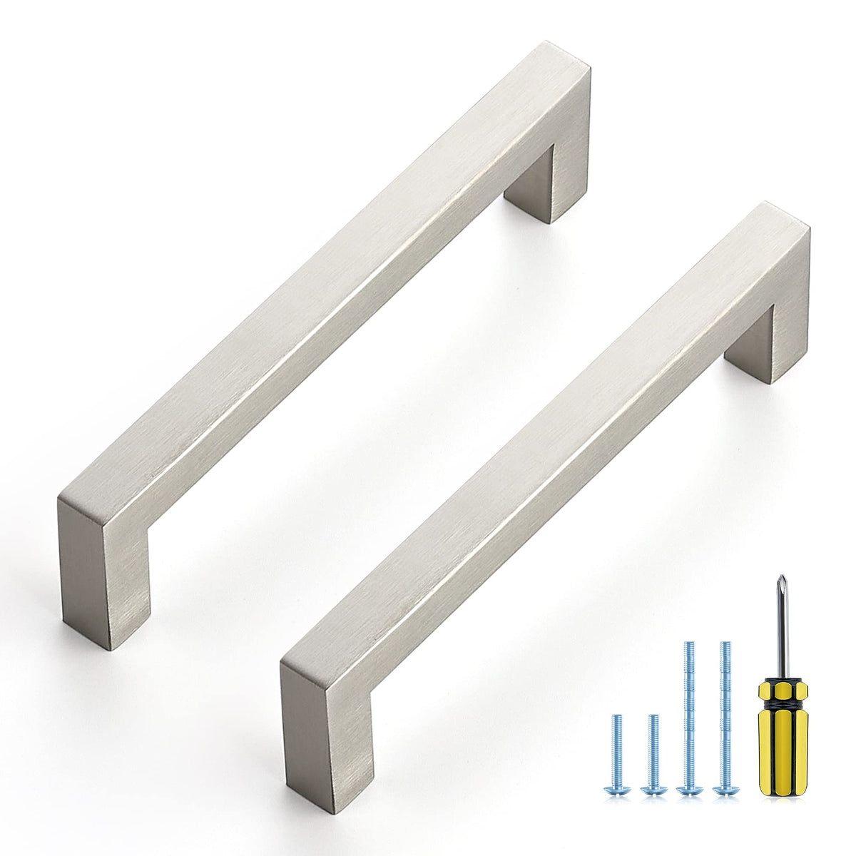 Brushed Nickel Square Pulls Cabinet Handles,5 Inch,30 Pack