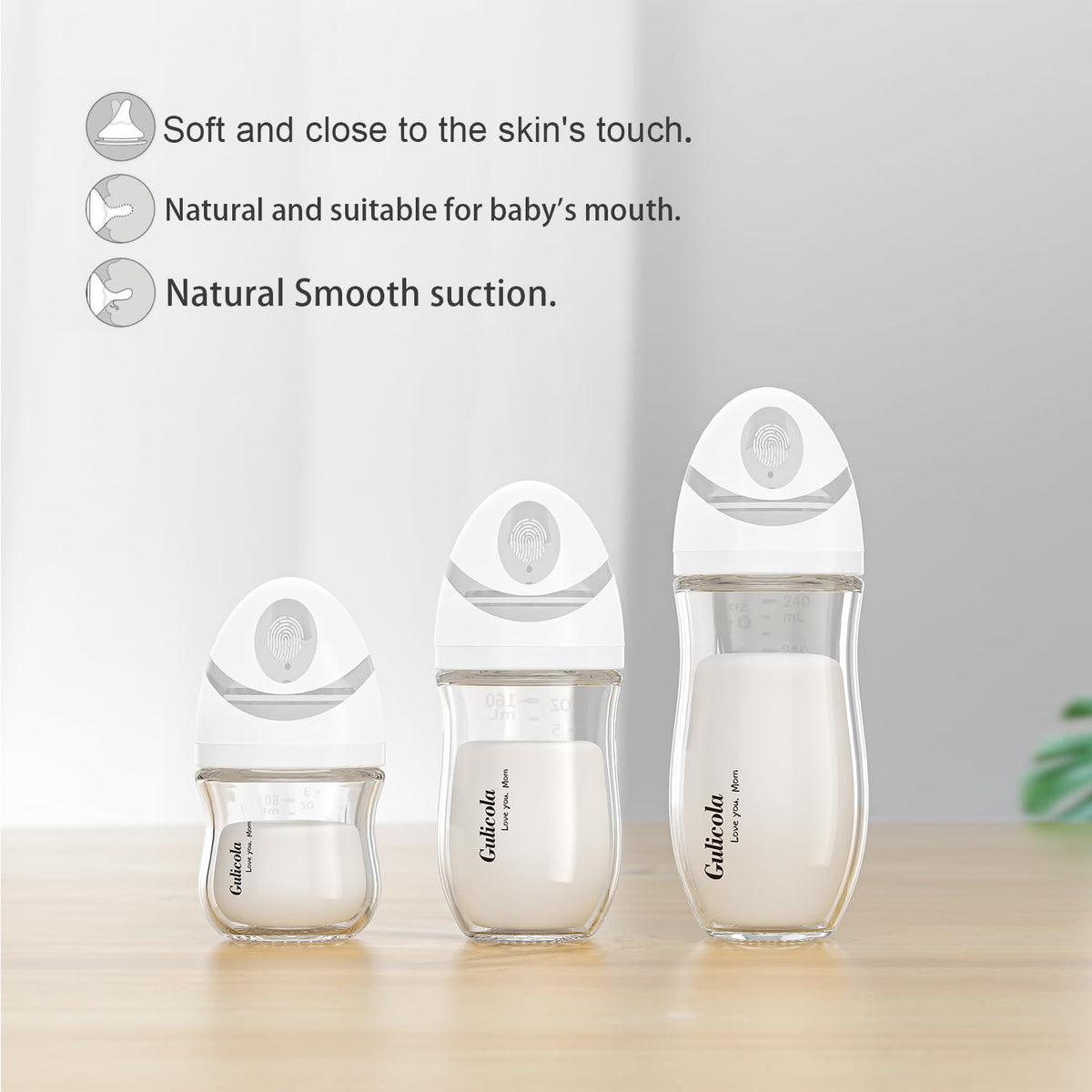 Natural Glass Baby Bottle, 5 oz, 2 Pack, White