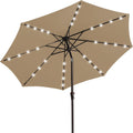 9FT Outdoor Patio Umbrella with Solar Lights, LED Lighted Pool Umbrella with Tilt and Crank - Beige