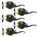 5 Pack Matte Black Passage Door Levers Interior Door Handles and Closet Door Lock Keyless Wave Lever Door Handles