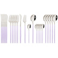 Flatware Set 24 Piece, Stainless Steel Silverware Set, Macaron Small Fresh Color Cutlery Set, Modern Elegant