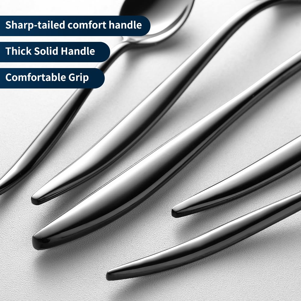 Black Silverware Set For 8, 40-Piece Everyday Flatware Set, Service For 8, Premium 18/10 Stainless Steel, Heavy Duty