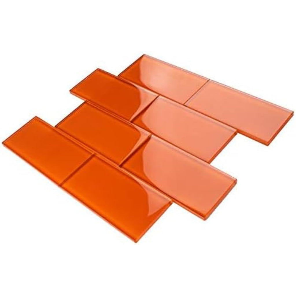 Rainbow 3x6 Glossy Orange Glass Subway Wall Tile Backsplash - Bathroom Shower Wall - Accent Decor - Fireplace and