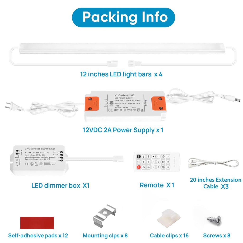 Under Cabinet Lighting Kit Plug in 21W 3000K Dimmable with Remote