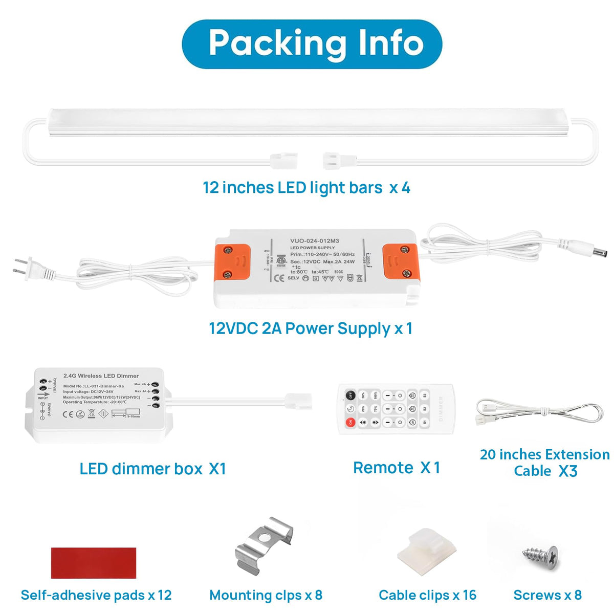 Under Cabinet Lighting Kit Plug in 21W 3000K Dimmable with Remote