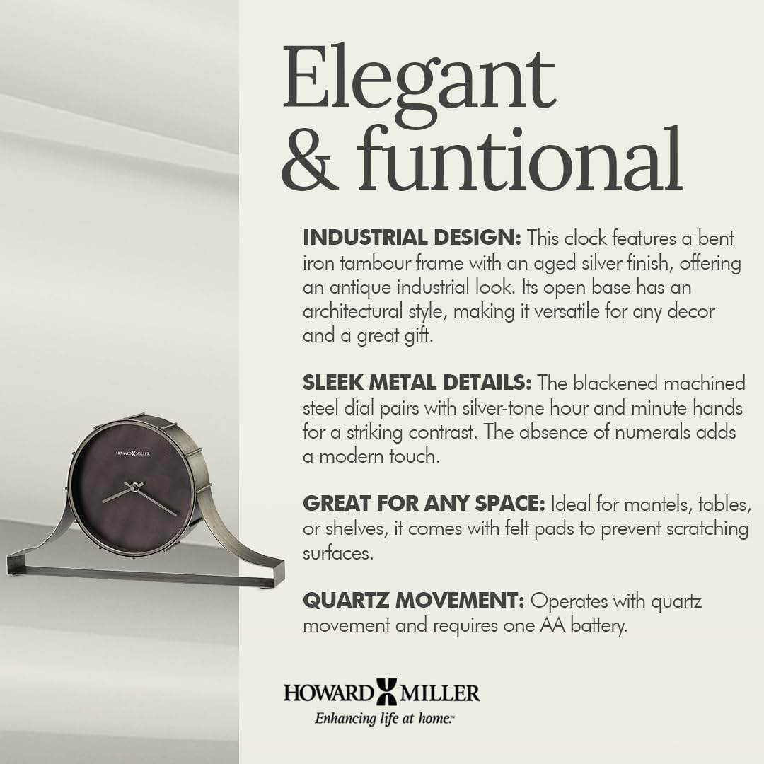 Seeley Mantel Clock - Antique Tabletop Clock with Quartz Movement, Bent Iron Frame, Industrial Style