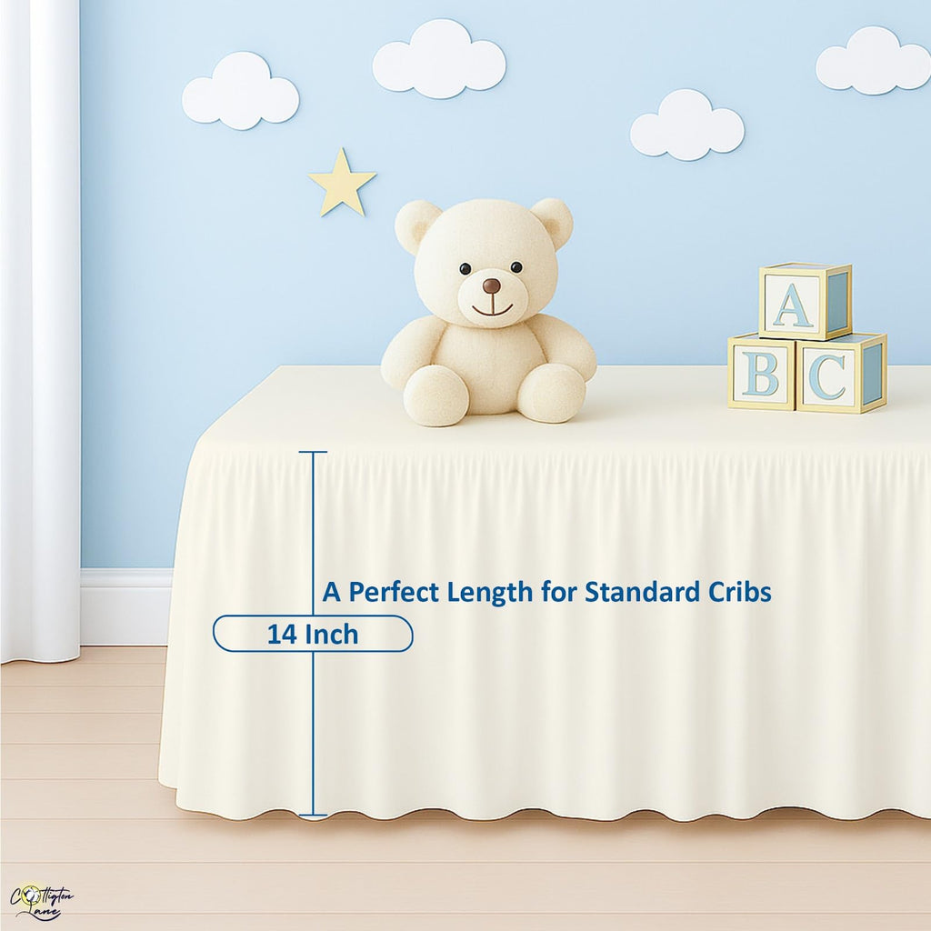 Ivory Crib Skirt Dust Ruffle 14" Drop, Fits 28" x 52"