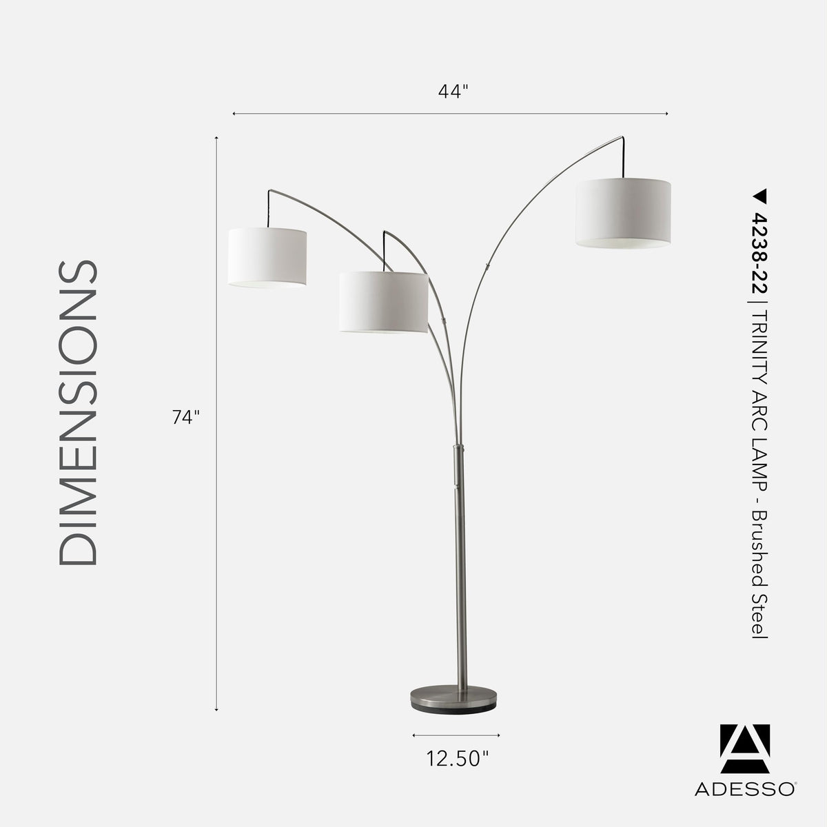 Floor Lamp, Brushed Steel, Movable Shades, 74"